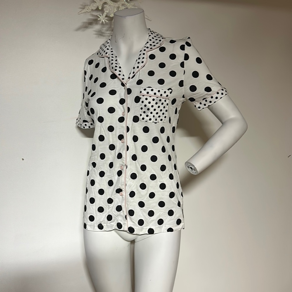 La VIe En Rose polka dot shirt black white pink cotton modal trendy summer